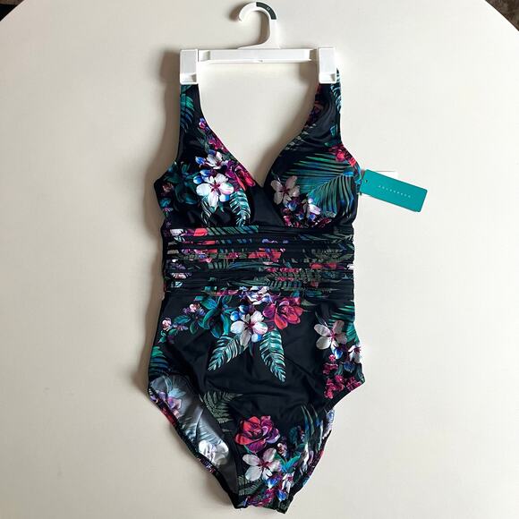 AQUA GREEN NWT One Piece Swimsuit, Floral Medium - Picture 5 of 12